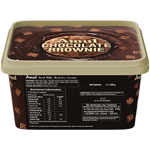Amul Ice Cream - Chocolate Brownie, 1 L Tub - Image 4